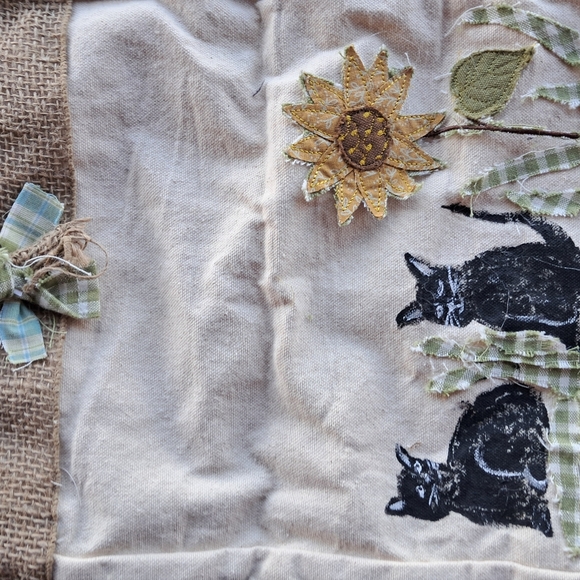 Canvas Tote Bag with Cat and Sunflower Design Farmers Market Reuseable Canvas - Picture 2 of 2